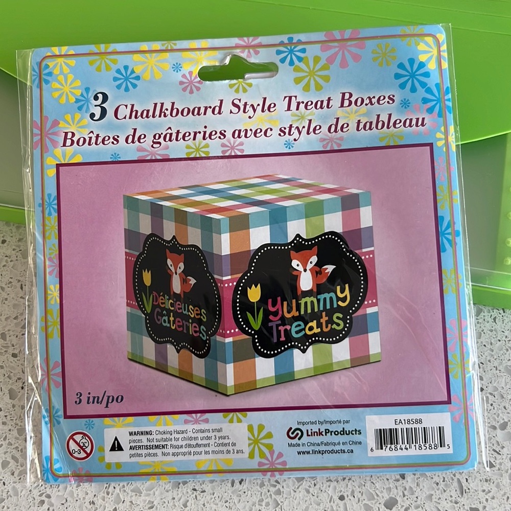 3 pcs Chalkboard Style Treat Boxes Yummy Treats 3 Inches